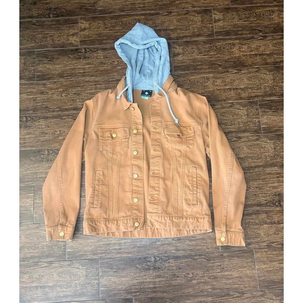 Lifted Research Group (LRG) Camel Denim Trucker Jacket with Gray Jersey Hood - M